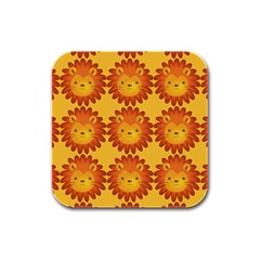 Cute Lion Face Orange Yellow Animals Rubber Square Coaster (4 Pack) 