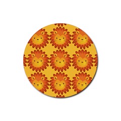 Cute Lion Face Orange Yellow Animals Rubber Round Coaster (4 Pack) 