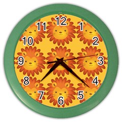 Cute Lion Face Orange Yellow Animals Color Wall Clocks by Mariart