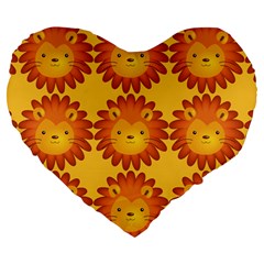 Cute Lion Face Orange Yellow Animals Large 19  Premium Heart Shape Cushions by Mariart