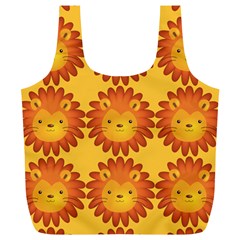 Cute Lion Face Orange Yellow Animals Full Print Recycle Bags (l)  by Mariart