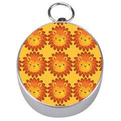 Cute Lion Face Orange Yellow Animals Silver Compasses by Mariart