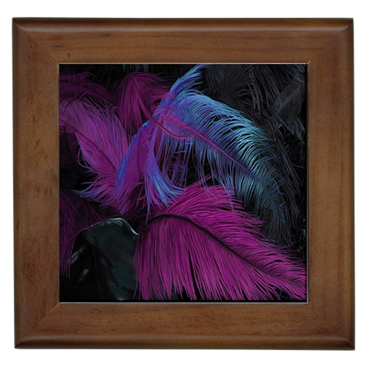 Feathers Quill Pink Black Blue Framed Tiles