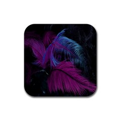 Feathers Quill Pink Black Blue Rubber Coaster (square)  by Mariart