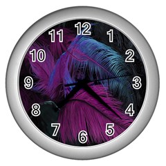 Feathers Quill Pink Black Blue Wall Clocks (silver)  by Mariart