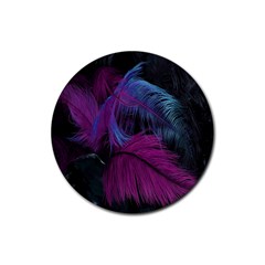 Feathers Quill Pink Black Blue Rubber Coaster (round)  by Mariart