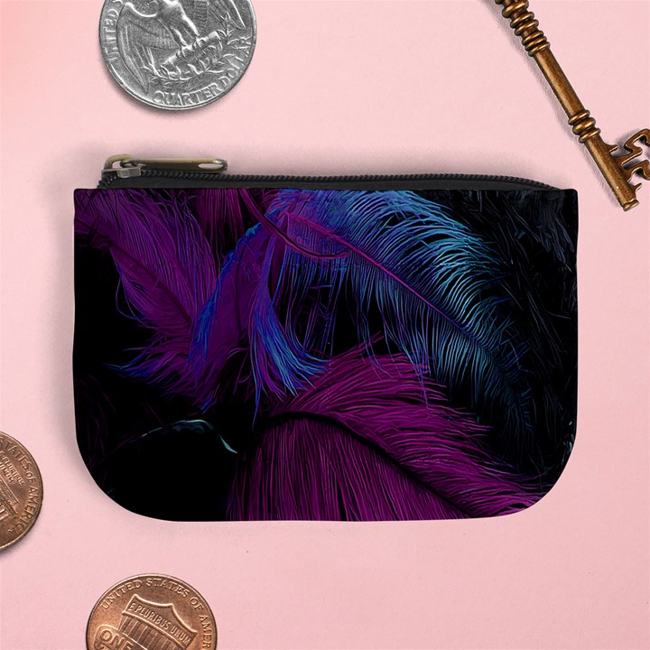 Feathers Quill Pink Black Blue Mini Coin Purses