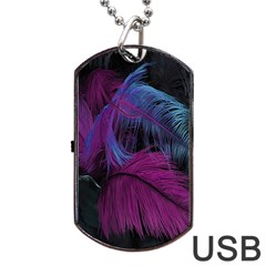 Feathers Quill Pink Black Blue Dog Tag Usb Flash (two Sides) by Mariart