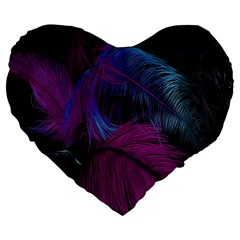 Feathers Quill Pink Black Blue Large 19  Premium Flano Heart Shape Cushions by Mariart