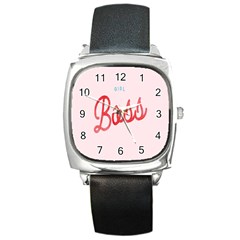 Girl Boss Pink Red Blue Sexy Square Metal Watch