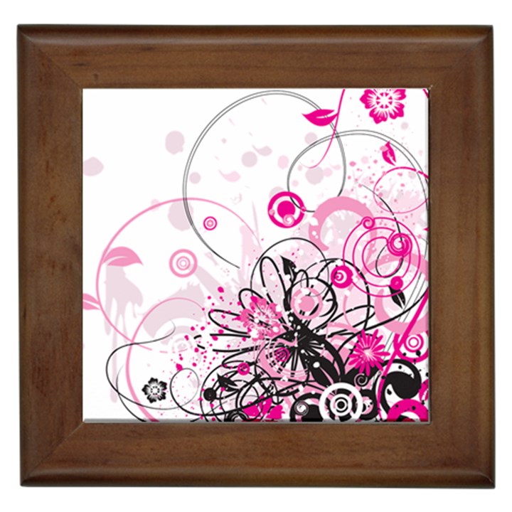 Wreaths Frame Flower Floral Pink Black Framed Tiles