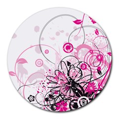 Wreaths Frame Flower Floral Pink Black Round Mousepads by Mariart