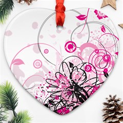 Wreaths Frame Flower Floral Pink Black Ornament (heart) by Mariart