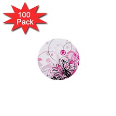 Wreaths Frame Flower Floral Pink Black 1  Mini Buttons (100 Pack) 