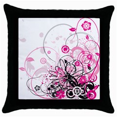 Wreaths Frame Flower Floral Pink Black Throw Pillow Case (black) by Mariart