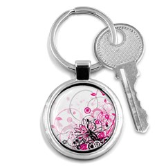 Wreaths Frame Flower Floral Pink Black Key Chains (round) 