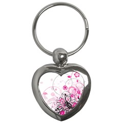 Wreaths Frame Flower Floral Pink Black Key Chains (heart)  by Mariart