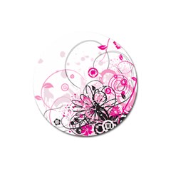 Wreaths Frame Flower Floral Pink Black Magnet 3  (round)