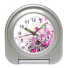 Wreaths Frame Flower Floral Pink Black Travel Alarm Clocks by Mariart