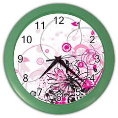 Wreaths Frame Flower Floral Pink Black Color Wall Clocks by Mariart