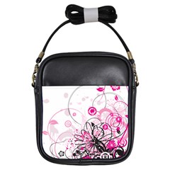 Wreaths Frame Flower Floral Pink Black Girls Sling Bags by Mariart