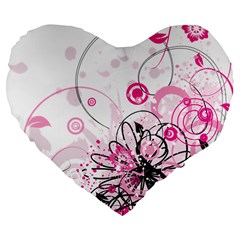 Wreaths Frame Flower Floral Pink Black Large 19  Premium Flano Heart Shape Cushions by Mariart