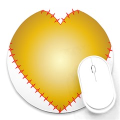 Heart Rhythm Gold Red Round Mousepads by Mariart