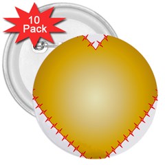 Heart Rhythm Gold Red 3  Buttons (10 Pack)  by Mariart