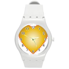 Heart Rhythm Gold Red Round Plastic Sport Watch (m) by Mariart