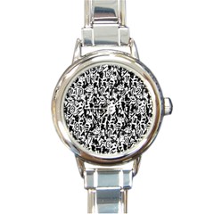 Deskjet Ink Splatter Black Spot Round Italian Charm Watch by Mariart