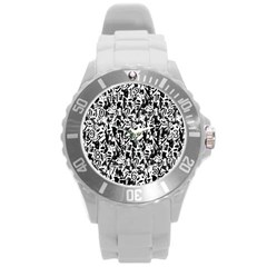 Deskjet Ink Splatter Black Spot Round Plastic Sport Watch (l) by Mariart