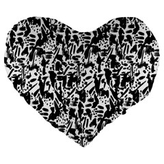 Deskjet Ink Splatter Black Spot Large 19  Premium Flano Heart Shape Cushions by Mariart