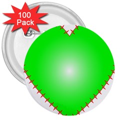 Heart Rhythm Inner Green Red 3  Buttons (100 Pack) 