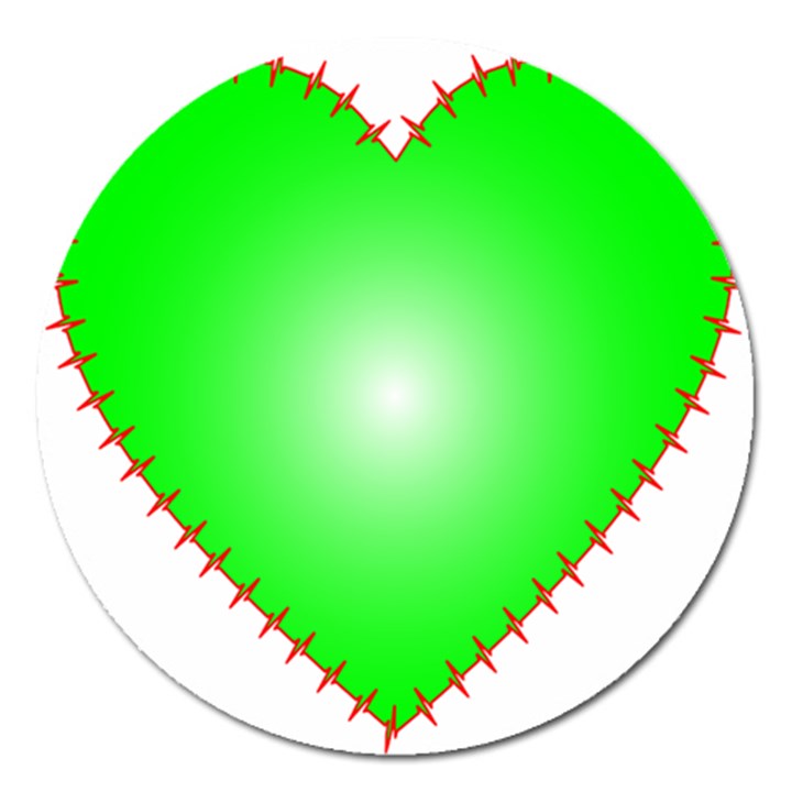 Heart Rhythm Inner Green Red Magnet 5  (Round)