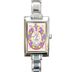 Make An Easter Egg Wreath Rabbit Face Cute Pink White Rectangle Italian Charm Watch by Mariart