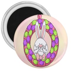 Make An Easter Egg Wreath Rabbit Face Cute Pink White 3  Magnets by Mariart