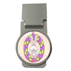 Make An Easter Egg Wreath Rabbit Face Cute Pink White Money Clips (round)  by Mariart