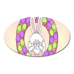 Make An Easter Egg Wreath Rabbit Face Cute Pink White Oval Magnet by Mariart