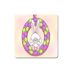 Make An Easter Egg Wreath Rabbit Face Cute Pink White Square Magnet by Mariart