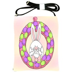 Make An Easter Egg Wreath Rabbit Face Cute Pink White Shoulder Sling Bags by Mariart