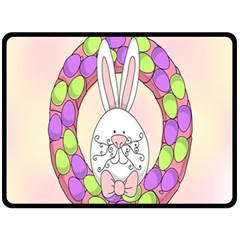 Make An Easter Egg Wreath Rabbit Face Cute Pink White Fleece Blanket (large)  by Mariart