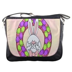 Make An Easter Egg Wreath Rabbit Face Cute Pink White Messenger Bags by Mariart