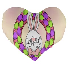 Make An Easter Egg Wreath Rabbit Face Cute Pink White Large 19  Premium Flano Heart Shape Cushions by Mariart