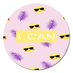 I Can Purple Face Smile Mask Tree Yellow Magnet 5  (round) by Mariart