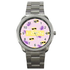 I Can Purple Face Smile Mask Tree Yellow Sport Metal Watch by Mariart