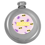 I Can Purple Face Smile Mask Tree Yellow Round Hip Flask (5 oz) Front