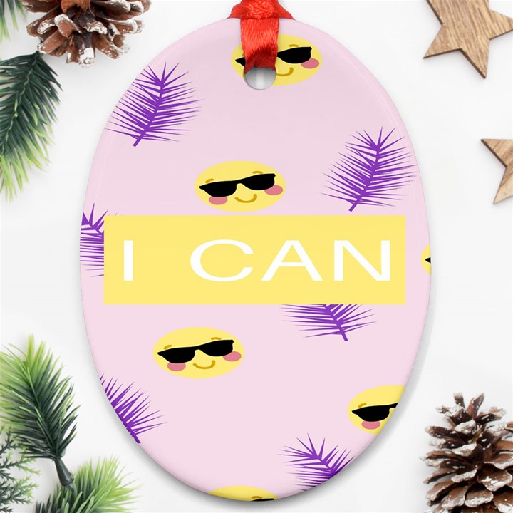 I Can Purple Face Smile Mask Tree Yellow Oval Ornament (Two Sides)