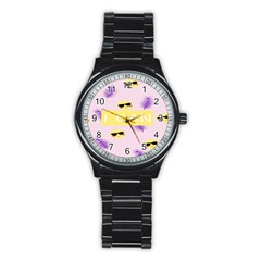 I Can Purple Face Smile Mask Tree Yellow Stainless Steel Round Watch by Mariart