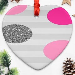 Polkadot Circle Round Line Red Pink Grey Diamond Ornament (heart) by Mariart