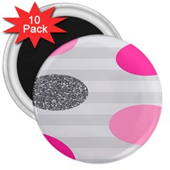 Polkadot Circle Round Line Red Pink Grey Diamond 3  Magnets (10 Pack)  by Mariart